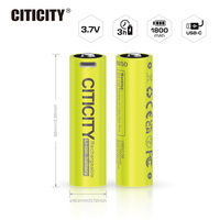 CITICITY Baterai USB Isi Ulang 18650 LiNiMnCoO2 (2-Paket) 7400mWh Lithium Ion 3.7V 1200+ Siklus Pengisian untuk Mainan