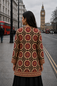 Women's Winter <b>Jacket</b> with Hand Embroidered Suzani Design <b>White</b> Fabric Bridesmaid Gift or Women's Clothing OEM ODM Bulk Sale - Product Image 1