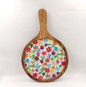 Christmas Gifts Natural Wood Pizza Platter With Enamel Printed Design Home decor Restaurants Pizza serving Platter At Best Price - Product Image 3