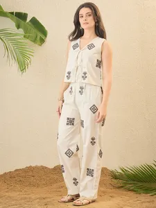 Premium Design Green co-ords <b>Set</b> with Embroidered Designing Top and Pant V Neck Comfortable Matching Outfit at Best Price - Product Image 2