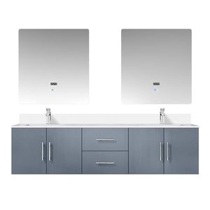 Grigio scuro 72 pollici. L X 22 Pollici Mobile bagno doppio con piano in quarzo bianco e set rubinetteria 30 pollici Specchi LED per Mobili da Bagno - Product Image 1