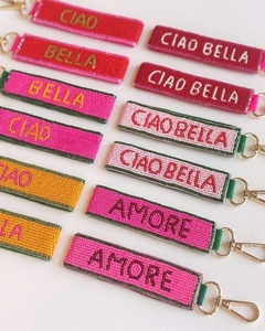 Handmade Premium Bead Embroidery Custom <b>Names</b> Letters Beaded Keychain Wristlet Italian Fashion Adjustable Game Day Keychains - Product Image 1
