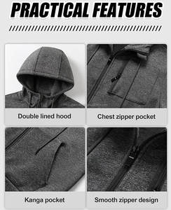 Pull-over de jogging unisexe en polaire douce vierge avec logo personnalisé, sweat à capuche pour hommes, sweat-shirt à capuche de sport zippé lourd - Product Image 5
