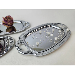 Aluminum Unique Shape Serving <b>Tray</b> With Handles Elegant Silver Platter For Fruits <b>Snacks</b> Beverages Tableware And Gifting Supply - Product Image 5