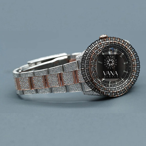 นาฬิกาข้อมือผู้ชาย VANA JEWELS สองสี ประดับเพชรเต็มหน้าปัด ขนาด 41 มม. ตัวเรือนสแตนเลส หน้าปัดกระจก แสดงเวลาแบบอนาล็อก เครื่องจักรกล หรูหรา แฟชั่นฮิปฮอป - Product Image 2