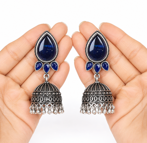 Bohemian Turquoise Blue Stone Jhumka <b>Earrings</b> Antique <b>Silver</b> Tone Tribal Dome <b>Dangle</b> <b>Earrings</b> Indian Fashion Jewelry Wholesale - Product Image 6