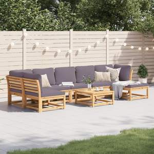 Ensemble de salon de jardin en bois d'acacia massif avec coussins, mobilier de jardin pour 8 personnes, sièges d'extérieur, design contemporain - Product Image 1