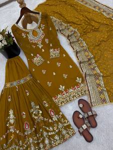Ensemble Salwar Kameez brodé pour femmes, avec dupatta à sequins lourds, tenue traditionnelle indienne et pakistanaise pour mariage et fête - Product Image 2