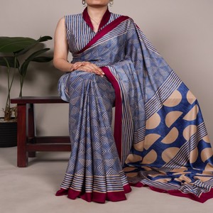 Sari en satin mat de créateur VASTRA COTTAGE avec motifs fantaisie, en soie douce, sari traditionnel avec chemisier assorti non cousu pour femme - Product Image 5