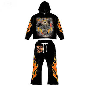 Conjunto de Sudadera con Capucha y Pantalones Deportivos para Hombre, Estilo Vintage, Lavado Ácido, con Parches y Costuras Decorativas, Ropa Urbana - Product Image 3