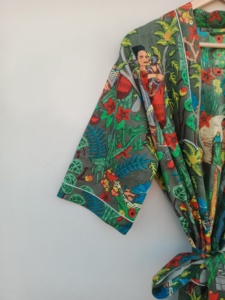 Bata tipo kimono con estampado floral para mujer, longitud completa, manga corta, cuello en V, cierre con cordón, ropa de dormir informal de verano - Product Image 4