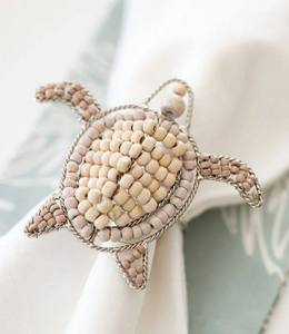Exquisite Sea <b>Turtle</b> Beaded Napkin <b>Ring</b> Set Natural Beige and Brown Tones Luxury Nautical Dining Decor for Upscale Restaurants - Product Image 1