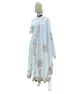 Salwar Kameez en soie blanche, longueur au sol, avec dupatta brodé, tenue traditionnelle indienne et pakistanaise pour mariage, robe Anarkali pour femmes - Product Image 6