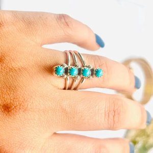 Handmade Kingman Turquoise Long <b>Ring</b> in Sterling Silver Boho Western <b>Statement</b> Jewelry for Women - Product Image 3