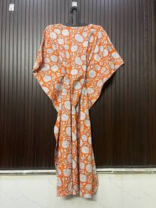 Robe Kaftan en Coton Écologique à Imprimé Floral, Col en V, Manches Chauve-Souris, Coupe Ample Longueur Ras du Sol, Style Bohème Décontracté, Taille Naturelle pour Femme - Product Image 2