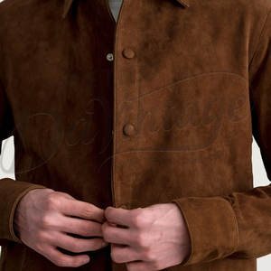 Blouson de motard classique en cuir marron pour homme, en véritable peau de mouton, avec ceinture double, fermeture éclair croisée et épaulettes - Product Image 2