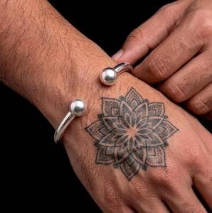 <b>Solid</b> Brass 925 Sterling <b>Silver</b> Open Cuff Bangle For Men & Women Minimalist Polished <b>Silver</b> Kada Unisex Ball End Torque <b>Bracelet</b> - Product Image 1