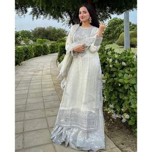 DESIGNER GEORGETTE EMBROIDERY SEQUENCE WORK TOP <b>SHARARA</b> WITH DUPATTA <b>WHITE</b> - Product Image 1