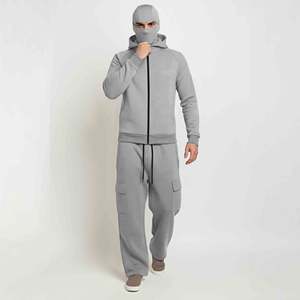 Survêtements pour hommes à fermeture éclair avec capuche, cordon de serrage, manches longues, poche kangourou, poignets et ourlet côtelés, 80% coton 20% polyester, anti-boulochage - Product Image 1