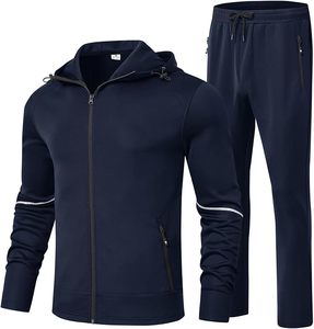 Solid Color Casual Windproof Polyester Fabric Autumn Sport Outfit Men's Hooded Tracksuit 2 Pieces Set Full <b>Zip</b> Jacket Sweatpants - Product Image 4