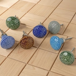 <b>Ceramic</b> Round Cabinet <b>Knobs</b> Traditional Flower Design for Kitchen Bedroom Wardrobe Dresser - Product Image 2