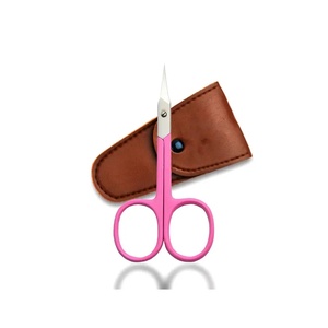 Ciseaux à cuticules Ryzer Studio à lame courbée, en acier inoxydable, pointe acérée, manche rose, étui en cuir, pour manucure à domicile, outil de beauté - Product Image 1