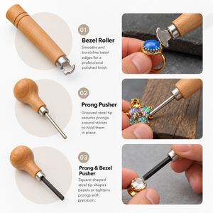 Juego de 3 Herramientas para Engastar Piedras de Joyería: Empujador de Bisel de Punta Cuadrada, Empujador de Puntas Ranuradas y Rodillo de Bisel para Fabricación de Joyas - Product Image 5