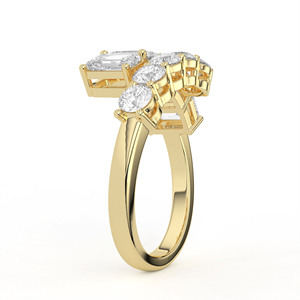 Élégante bague de fiançailles asymétrique en or blanc avec diamant taille émeraude de 2 carats, double rangée de pierres brillantes rondes, bijoux de mariée multi-pierres - Product Image 3