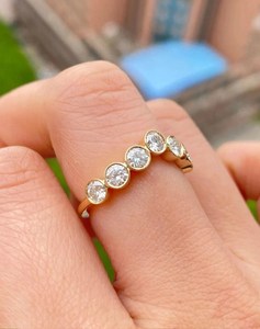 Bezel Set Round Cut Diamond Curve Band <b>Ring</b> For Women's Lab Grown 14K Yellow Gold Fine Engagement <b>Proposal</b> Band Her - Product Image 2