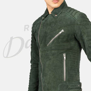 Chaqueta de Motociclista de Cuero de Gamuza Verde Esmeralda Premium para Hombre, Diseño Asimétrico con Cierre Cruzado, Hombros y Mangas Acolchados, Corte Ajustado - Product Image 1