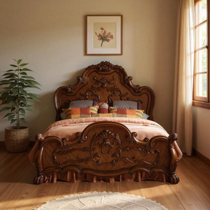 Cream painted <b>antique</b> <b>frame</b> with deep diamond-tufted leather inserts on headboard and footboard, available at wholesale prices - Product Image 5