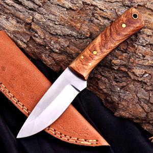 Stainless Steel Fixed Blade Hunting Skinning Camping Knife Olive Wood Handle Full Tang Bevel Edge Custom OEM/ODM Leather Sheath - Product Image 1