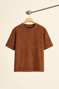 T-shirt Homme Oversize Marron 100% Coton Manches Courtes Col Rond Décontracté Sergé Tricoté Uni Respirant - Product Image 3