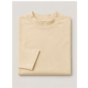 Camiseta Oversize de Cuello Alto y Manga Tres Cuartos en Amarillo Pálido para Mujer WTS-0153 - Product Image 5