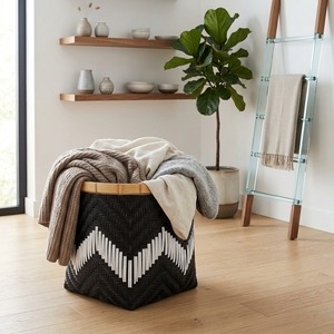 Cesta Ombak de Fibra Natural Tejida, Contenedor de Almacenamiento, Maceta con Diseño Chevron, Organizador Decorativo para el Hogar, Cesto para Ropa - Product Image 2