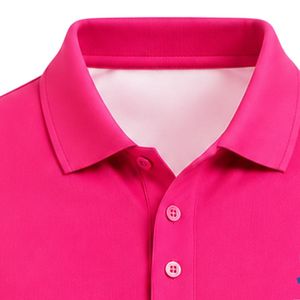 Polo rose vif à empiècements croisés blancs, manches courtes, col contrastant, haut décontracté, uniforme personnalisé, vêtements de sport pour hommes et femmes - Product Image 5