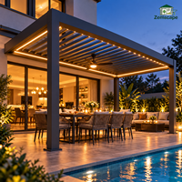 Pergola en aluminium sur mesure robuste avec cloisons vitrées coulissantes pour jardin moderne de villa privée
