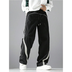 <b>Men's</b> <b>Black</b> Sweatpants Elastic Waist Drawstring Side Stripe Casual Loose Fit Breathable Knitted <b>Pants</b> Spring Wear - Product Image 5