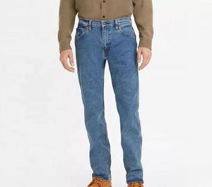 Jean en denim délavé taille haute pour homme, coupe droite, fermeture éclair, décontracté, 100 % coton, poids moyen, style hiver, personnalisable - Product Image 1