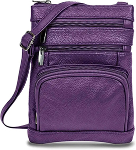 Genuine Leather Crossbody <b>Bag</b> With Multiple Zip Pockets Anti-Theft Design Single Strap <b>Black</b> Minimalist Style - Product Image 2