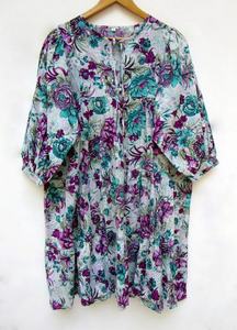 Minivestido maxi de algodón con estampado floral del Valle de colores recién llegado, minivestido maxi de verano con escote Henley y corbata de algodón para mujer - Product Image 6