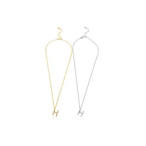 Collar con Colgante de Diamante en Forma de Letra H de Acero, Chapado en Oro, Clásico, Unisex, Joyería para Regalo - Product Image 2