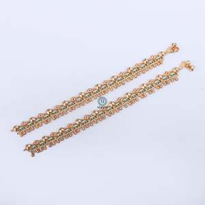 Arohi Antique Designer Anklets-Diamond Pearl & Crystal Stainless Steel Wedding Jewelry - Product Image 5