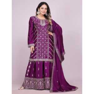 Mono de fiesta de diseñador, elegante traje Sharara con intrincado trabajo de secuencia de codificación para ocasiones especiales - Product Image 1