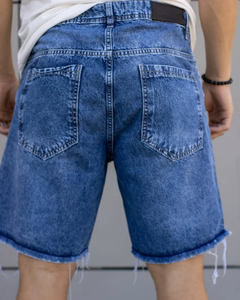 Pantalones Cortos Bermuda de Mezclilla Azul para Hombre, Estilo Casual, Cintura Media, Cierre de Botones, Color Sólido, Tejido de Algodón - Product Image 2