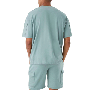 Wholesale <b>Set</b> Utility Pocket Co‑Ord <b>Set</b> Light Teal T-Shirt & Cargo Shorts Stylish Teal Two‑Piece Streetwear - Product Image 4