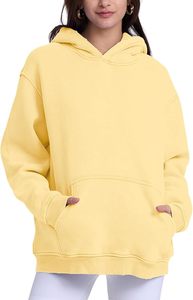 Sweat-shirt à capuche unisexe jaune, surdimensionné, en coton French Terry, décontracté, avec poche kangourou, pour l'automne - Product Image 2