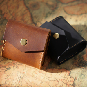 <b>Mini</b> Leather Coin <b>Pouch</b> Snap Closure Compact Change Holder Unisex Black leather coin <b>pouch</b> Genuine leather card holder - Product Image 1