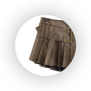 Mini-jupe plissée en similicuir pour femme, couleur unie, taille normale, style toutes saisons - Product Image 3