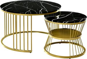 Table basse ronde à emboîter, style industriel, structure en métal, plateau en MDF et marbre |   Tables d'appoint empilables pour salon, table de bureau à domicile - Product Image 3